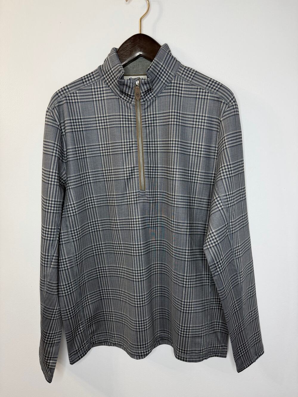 Vineyard Vines Jim Nantz Performance Checked Grey 1/4 Zip Pullover Sz L